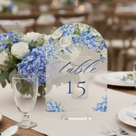 Invitations En Acrylique Elegant Blue Hydrangea Roses Wedding Table Number