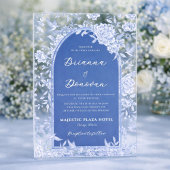 Invitations En Acrylique Elegant Blue & White Botanical Bird Wedding