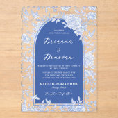 Invitations En Acrylique Elegant Blue & White Botanical Bird Wedding (Recto)