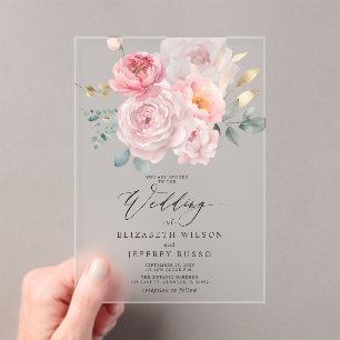 Invitations En Acrylique Élégant Blush Botanical Floral Mariage