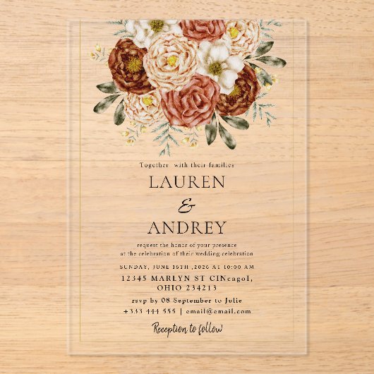 Invitations En Acrylique Elegant Blush Floral Modern Wedding (Recto)