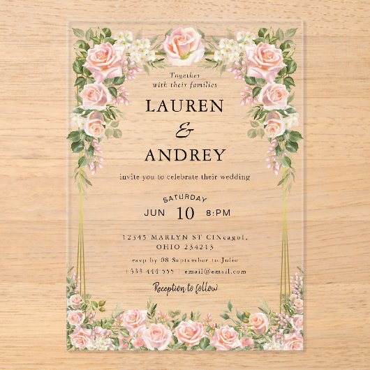 Invitations En Acrylique Elegant Blush Floral Modern Wedding (Recto)