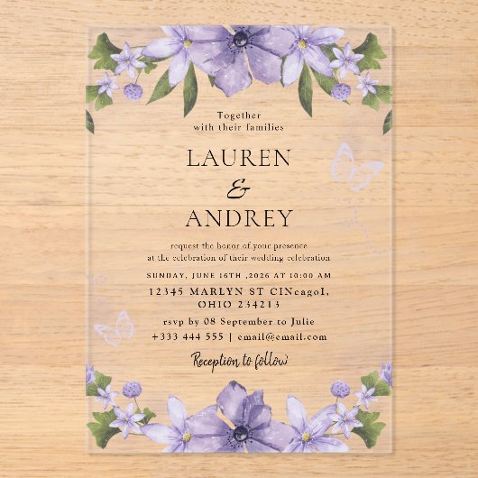 Invitations En Acrylique Elegant Blush Floral Modern Wedding (Recto)