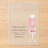 Invitations En Acrylique Elegant Blush Pink Bow Champagne Bridal Shower (Recto)