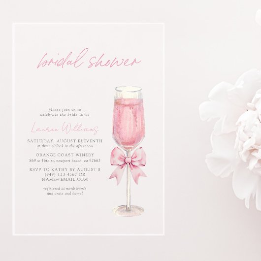 Invitations En Acrylique Elegant Blush Pink Bow Champagne Bridal Shower
