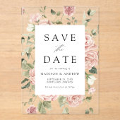 Invitations En Acrylique Elégant Blush Rose Garden Wedding Enregistrer la d (Recto)