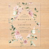 Invitations En Acrylique Elégant Blush Roses et Mariage de verdure (Recto)