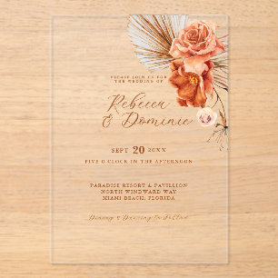 Invitations En Acrylique Élégant Bohème Rustique Mariage Floral