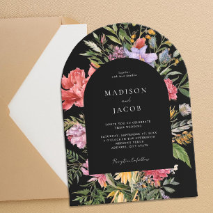 Invitations En Acrylique Elégant Boho Black Dutch Floral Mariage
