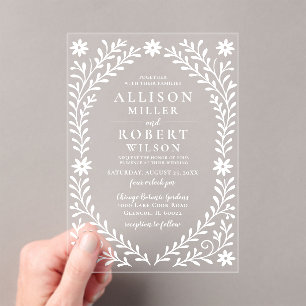 Invitations En Acrylique Elégant Boho Blanc Floral Mariage