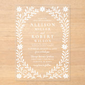 Invitations En Acrylique Elégant Boho Blanc Floral Mariage (Recto)