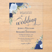 Invitations En Acrylique Elégant Boho Bleu Chic Rose Mariage fantaisie (Recto)