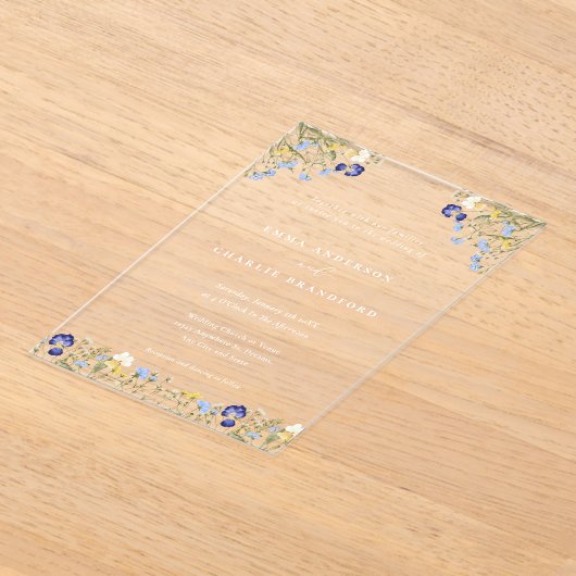 Invitations En Acrylique Élégant Boho Botanique fleur sauvage Script Mariag (Poser)