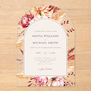 Invitations En Acrylique Elégant Boho Chic Floral Mariage