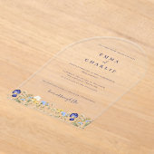 Invitations En Acrylique Elegant Boho Fleur sauvage bleu Script Mariage Acr (Poser)