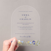 Invitations En Acrylique Elegant Boho Fleur sauvage bleu Script Mariage Acr (In situ (ordinateur de poche))