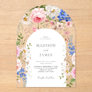 Invitations En Acrylique Elégant Boho Fleur sauvage Floral Mariage