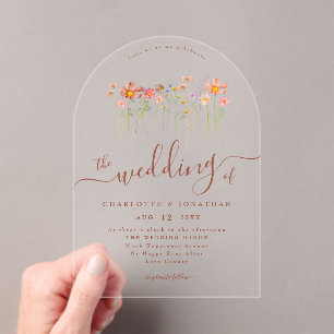 Invitations En Acrylique Élégant Boho Fleurs Sauvages Floral Terre Cuite Ma