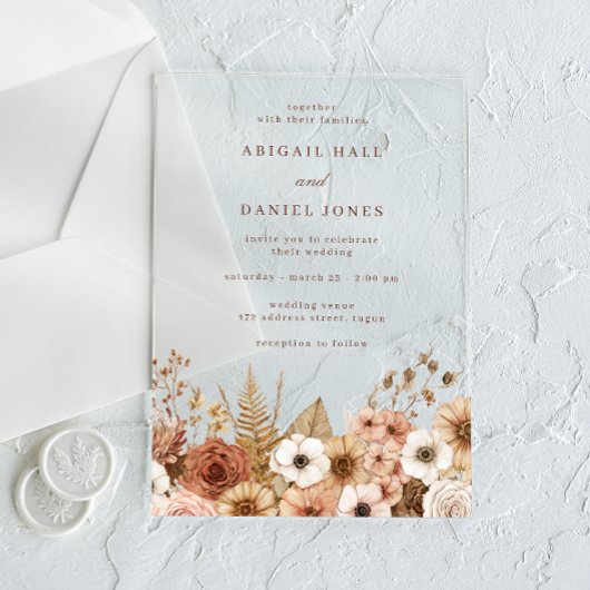 Invitations En Acrylique Elegant Boho Floral Wedding