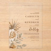 Invitations En Acrylique Elégant Boho Neutral Flore Accents Mariage (Recto)