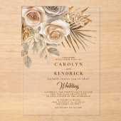 Invitations En Acrylique Elégant Boho Neutral Flore Accents Mariage (Recto)