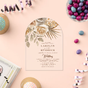 Invitations En Acrylique Elégant Boho Neutre Flore Accents Arch Mariage
