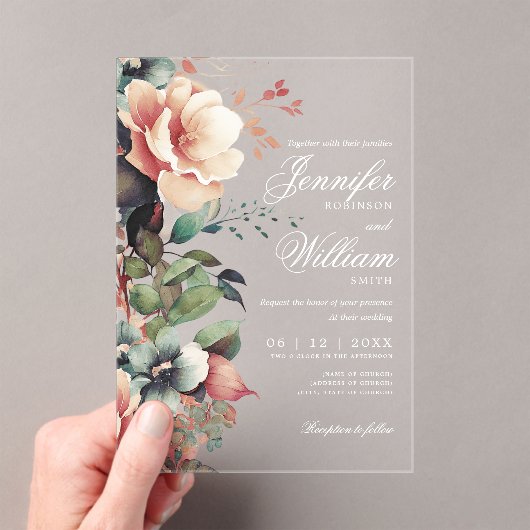 Invitations En Acrylique Élégant Boho Romantique Floral Mariage de automne  (In situ (ordinateur de poche))