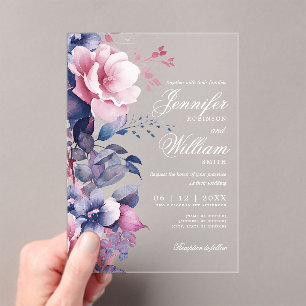Invitations En Acrylique Élégant Boho Romantique Floral violet Mariage