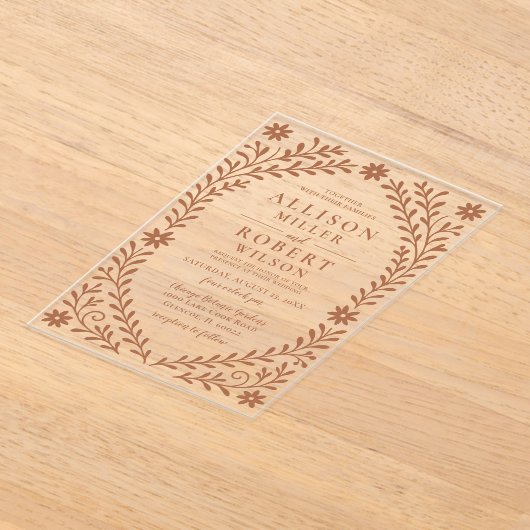 Invitations En Acrylique Élégant Boho Terracotta Mariage floral (Poser)