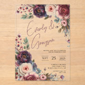 Invitations En Acrylique Elégant Boho Victorian Rose Bouquet (Recto)