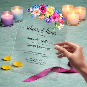 Invitations En Acrylique Élégant Bold Coloré Fleurs aquarelle mariage