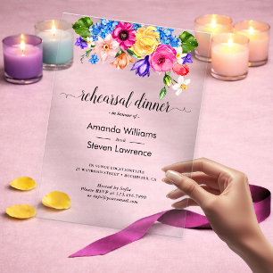 Invitations En Acrylique Élégant Bold Coloré Fleurs aquarelle mariage