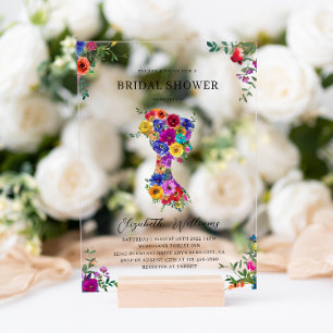Invitations En Acrylique Élégant Bold Floral Femme Silhouette Enterrement d