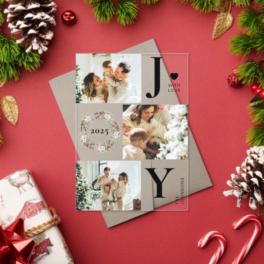 Invitations En Acrylique Elegant Botanica Photo Collage Joy Christmas Card (Insitu (vacances))