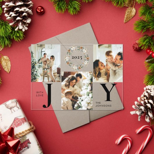 Invitations En Acrylique Elegant Botanica Photo Collage Joy Christmas Card (Insitu (vacances))