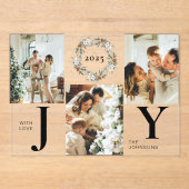 Invitations En Acrylique Elegant Botanica Photo Collage Joy Christmas Card (Recto)