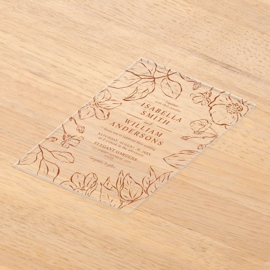 Invitations En Acrylique Elégant Botanique Boha Terracotta Line Art (Poser)