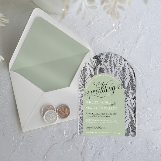 Invitations En Acrylique Élégant Botanique Sage Vert Unique Arc Mariage