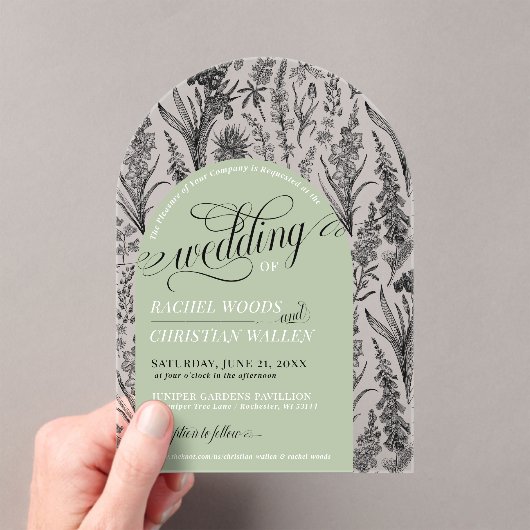 Invitations En Acrylique Élégant Botanique Sage Vert Unique Arc Mariage (In situ (ordinateur de poche))