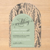 Invitations En Acrylique Élégant Botanique Sage Vert Unique Arc Mariage (Recto)