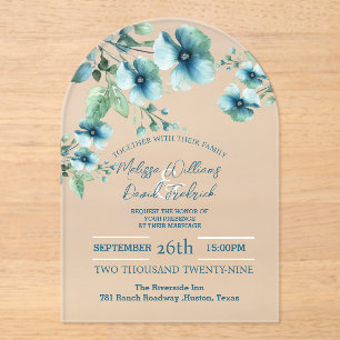 Invitations En Acrylique Elégant Botanique Verdure Bleu Floral Mariage