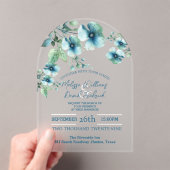 Invitations En Acrylique Elégant Botanique Verdure Bleu Floral Mariage (In situ (ordinateur de poche))