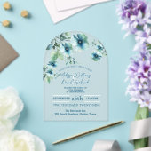 Invitations En Acrylique Elégant Botanique Verdure Bleu Floral Mariage (Insitu (Mariage))