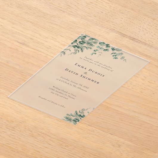Invitations En Acrylique Élégant Botanique vert simple Mariage de script (Poser)