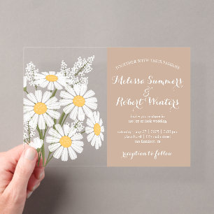 Invitations En Acrylique Élégant Bouquet de Marguerites Blanches Fleurs Mar