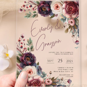 Invitations En Acrylique Élégant Bouquet de Roses Bohème Victorien