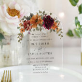 Invitations En Acrylique Élégant Bourgogne brûlé Orange rouille Mariage flo