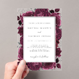 Invitations En Acrylique Elégant Bourgogne Et Rose Argent Mariage Clair