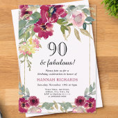Invitations En Acrylique Elégant Bourgogne rose or floral 90e anniversaire