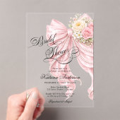 Invitations En Acrylique Elegant Bow Pink Floral Bridal Shower (In situ (ordinateur de poche))